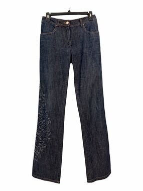 CERRUTI 1881 8 (44 IT) Designer Jeans Blue High-Rise Wide Leg Zirconi Bejeweled